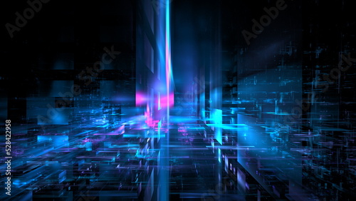 Abstract glowing geometric background. Modern digital technologies, an element of design and decoration. Geometric fantasy glow neon line background, technology banner. 3d render