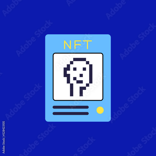 NFT nonfungible token icon element in modern flat line style. Hand drawn vector illustration of crypto art, pixel, marketplace, blockchain cartoon design. Simple badge, emblem, logo, decoration.