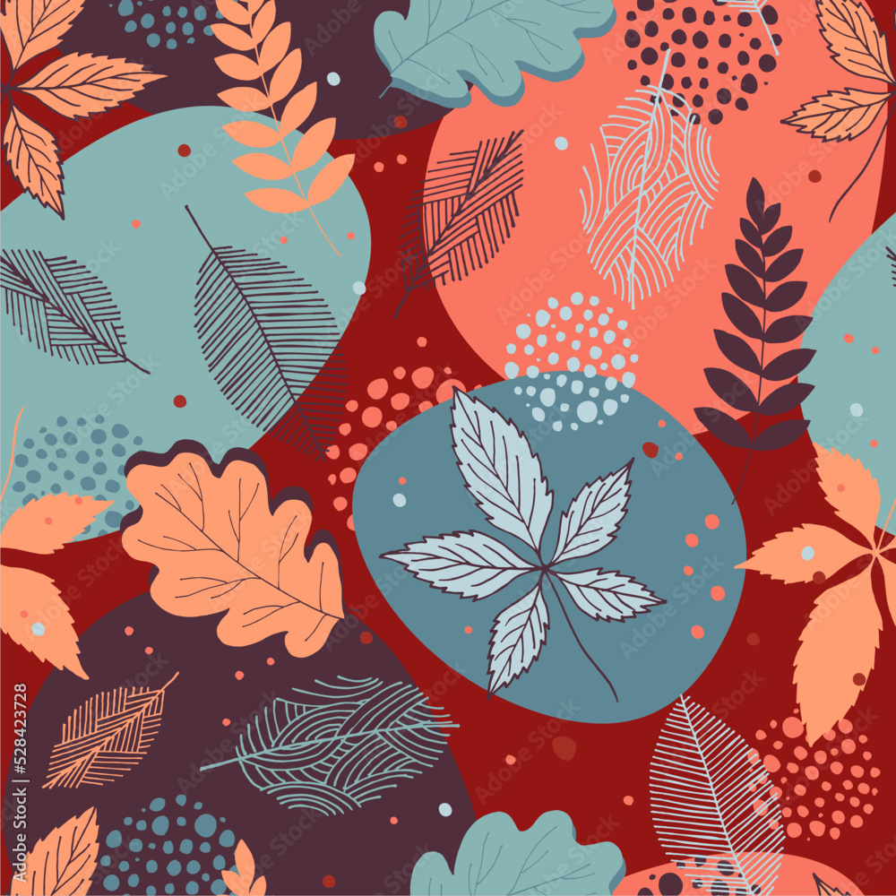 Autumn seamless pattern with leaf, autumn leaf background. Abstract leaf texture. Cute backdrop. Leaf fall. 