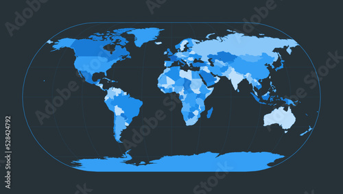 World Map. Eckert III projection. Futuristic world illustration for your infographic. Nice blue colors palette. Attractive vector illustration.