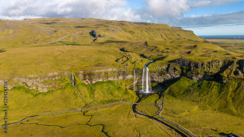 landscape in the mountains, waterfall, Seljalandsfoss, Iceland