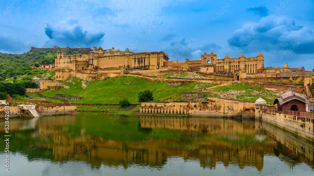View Of Amer Fort or Amber Fort is a fort located in Amer, Rajasthan, India. The town of Amer and the Amber Fort were originally built by Raja Man Singh 