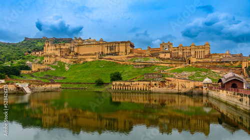 View Of Amer Fort or Amber Fort is a fort located in Amer, Rajasthan, India. The town of Amer and the Amber Fort were originally built by Raja Man Singh 