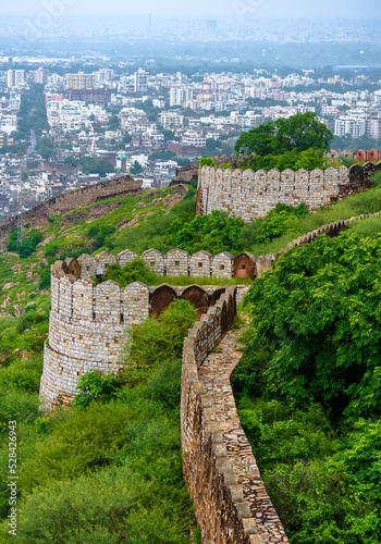 Boundary Wall of Nahargarh Fort stands on the edge of the Aravalli Hills  overlooking the city of Jaipur in the Indian state of Rajasthan.