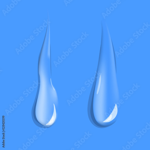 Transparent realistic water drop on surface vector isolated. Rain droplet flowing down. Shiny liquid bubble. Water condensate.