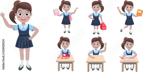 back to school and children education concept. Transparent background.Happy schoolchildren with books and backpacks.Cute smiling kids in cartoon style. School uniform.Elementary education. School time