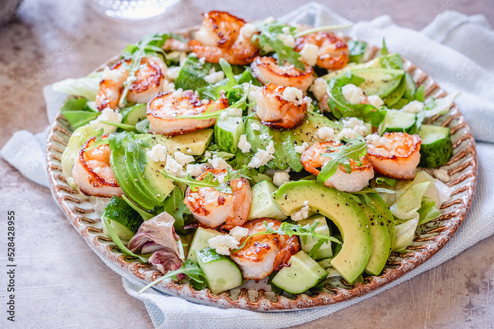 Salad with shrimps, avocado and cucumber Salad with shrimps, avocado and cucumber