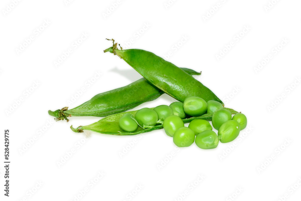 Sweet fresh green peas isolated on white background Sweet fresh green peas isolated on white background