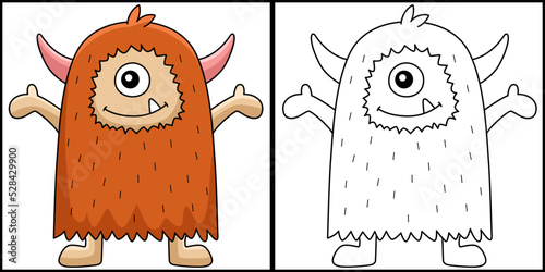Cute Monster Coloring Page Colored Illustration