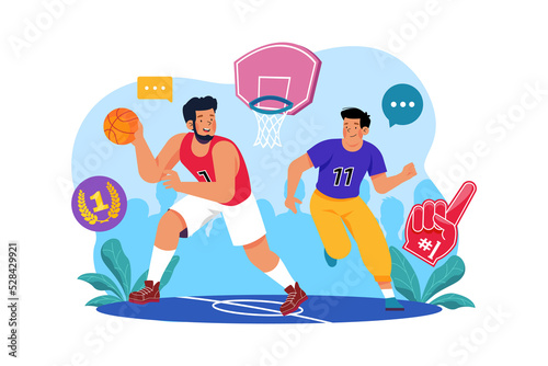 Basketball players on the court Illustration concept on white background © freeslab