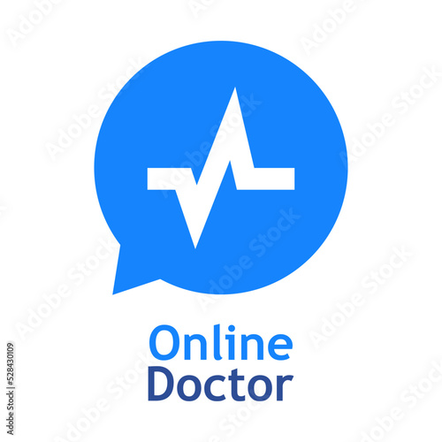 Telemedicina. Logo de médico en línea. Atención médica remota. Silueta de pulso en burbuja de habla aislada