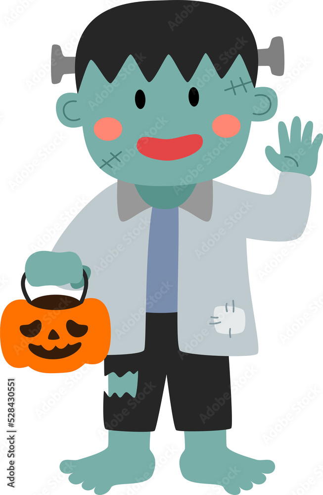 Children in scary monster Halloween costumes flat design character.
