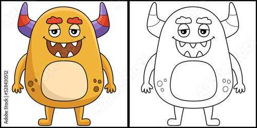 Happy Monster Coloring Page Colored Illustration