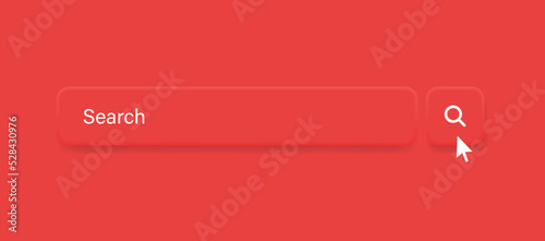 3d search bar frame template in red with magnifier icon, search boxes template for web page internet browser in 3d