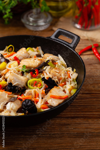 Chinese style cod, prepared in a wok