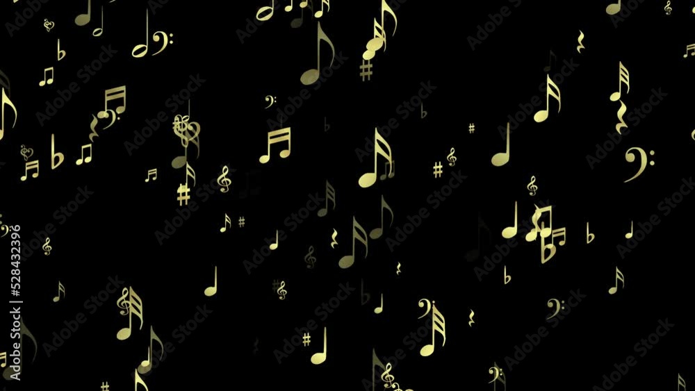 Floating colorful music notes. Isolated exploding icons. Animation. White background. 4k overlay. 23,98 fps