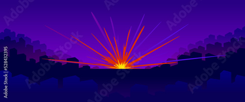Explosion in the nigh vector illustration, war and bombing.