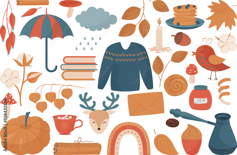 large cute collection of autumn elements
