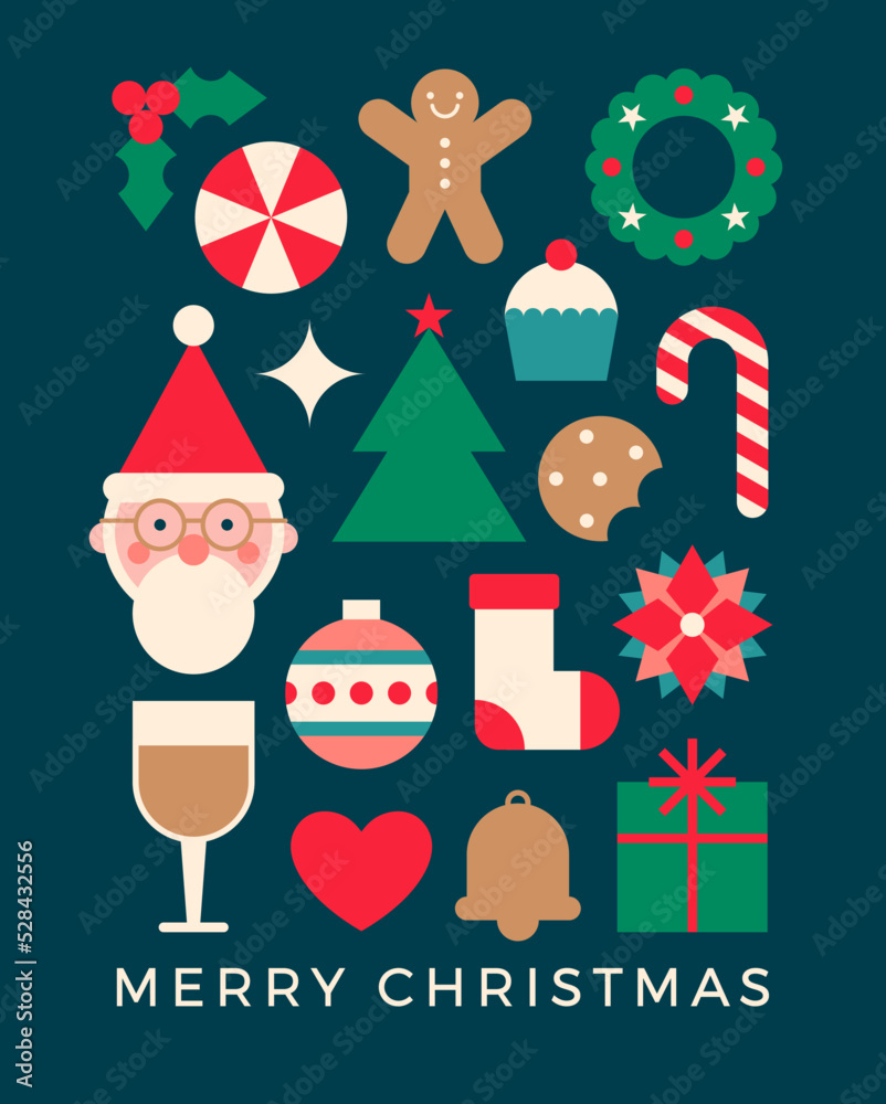 Fototapeta premium Cute christmas geometric elements design for chistmas greeting card, banner, poster or postcard.