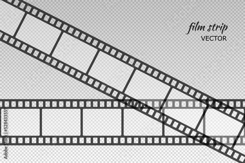 Film strip pattern. Repeated black filmstrip on transparent background. Element for design old video film format. Repeating clipping reel movie. Photo frame tape. Roll camera. Vector illustration