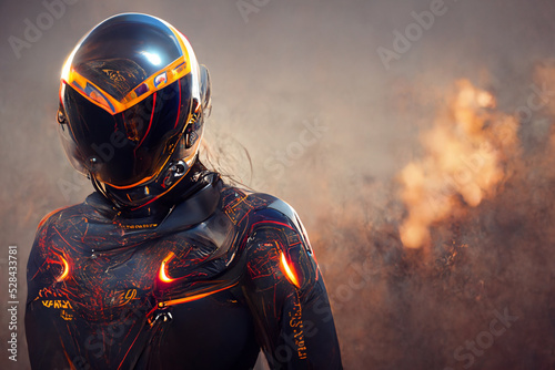 Amazing digital drawing of a futuristic police officer. photo