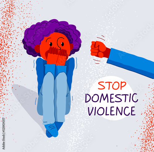 Domestic violence concept vector, clenched fist threats little kid scared boy, psychological abuse, bad parent son victim, despotic parents, abusive relations.