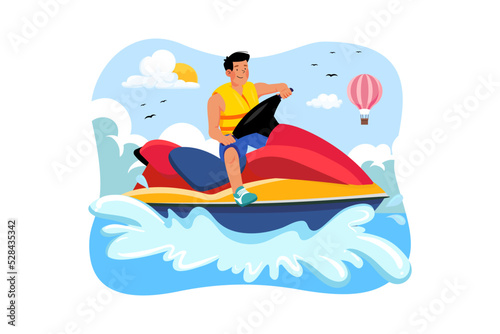 Guy riding a water scooter Illustration concept on white background