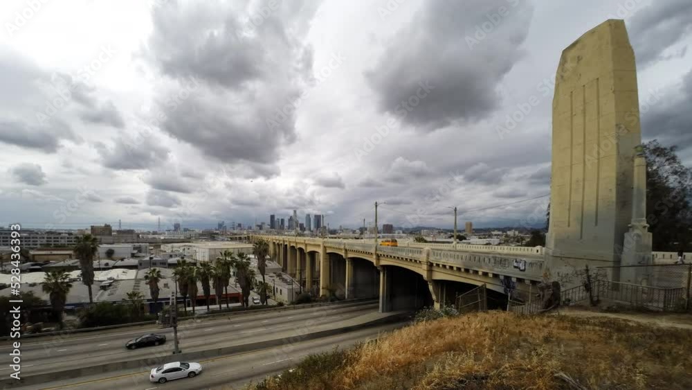 Time Lapse Panning Shot Of Cars Moving On Bridge And Roads In City - Los Angeles, California Time Lapse Panning Shot Of Cars Moving On Bridge And Roads In City - Los Angeles, California