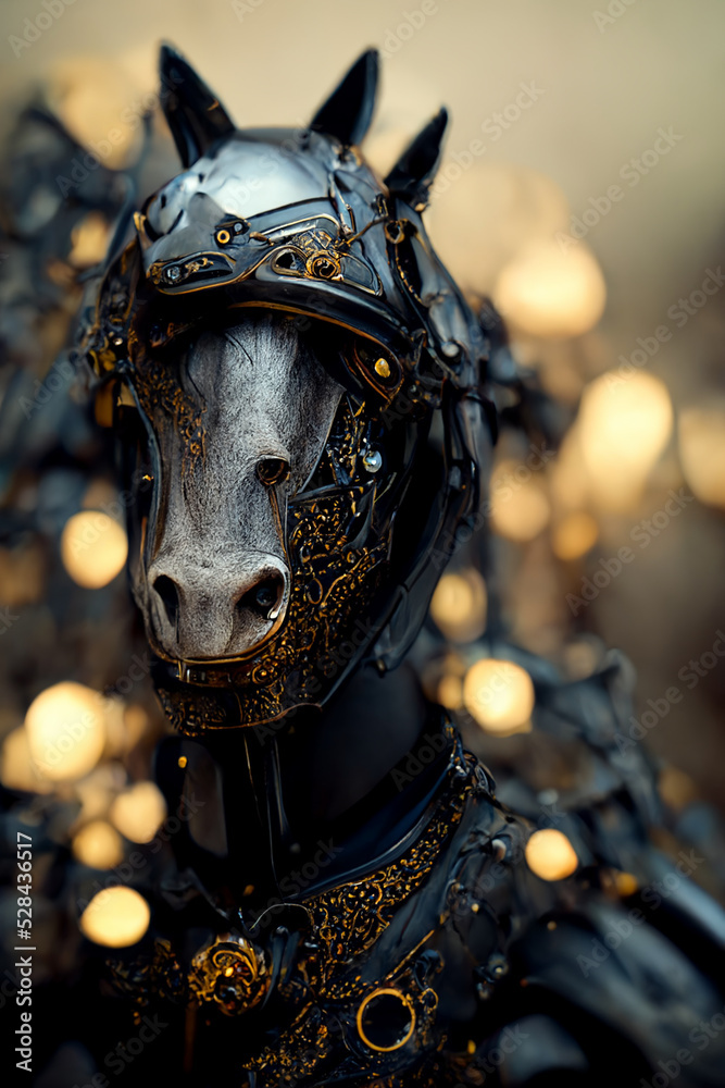 Amazing digital drawing of a futuristic horse portrait.