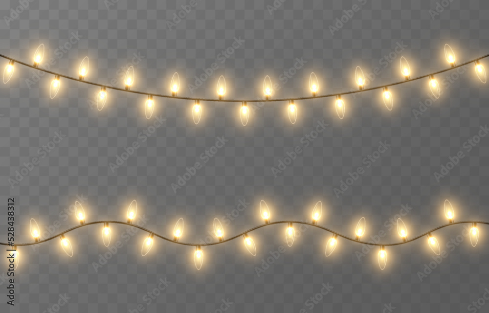Vector Christmas garland on an isolated transparent background. Light ...