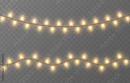 Vector Christmas garland on an isolated transparent background. Light, light garland PNG, Christmas decoration.