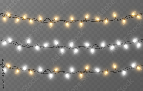 Vector Christmas garland on an isolated transparent background. Light, light garland PNG, Christmas decoration.