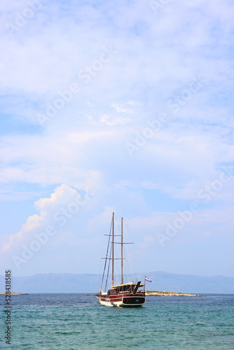 Sailing boat and beautiful Adriatic sea landscape in Croatia.