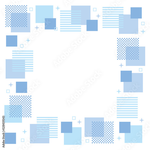 正方形　四角　フレーム 　幾何学　メンフィス　飾り枠　ブルー　青