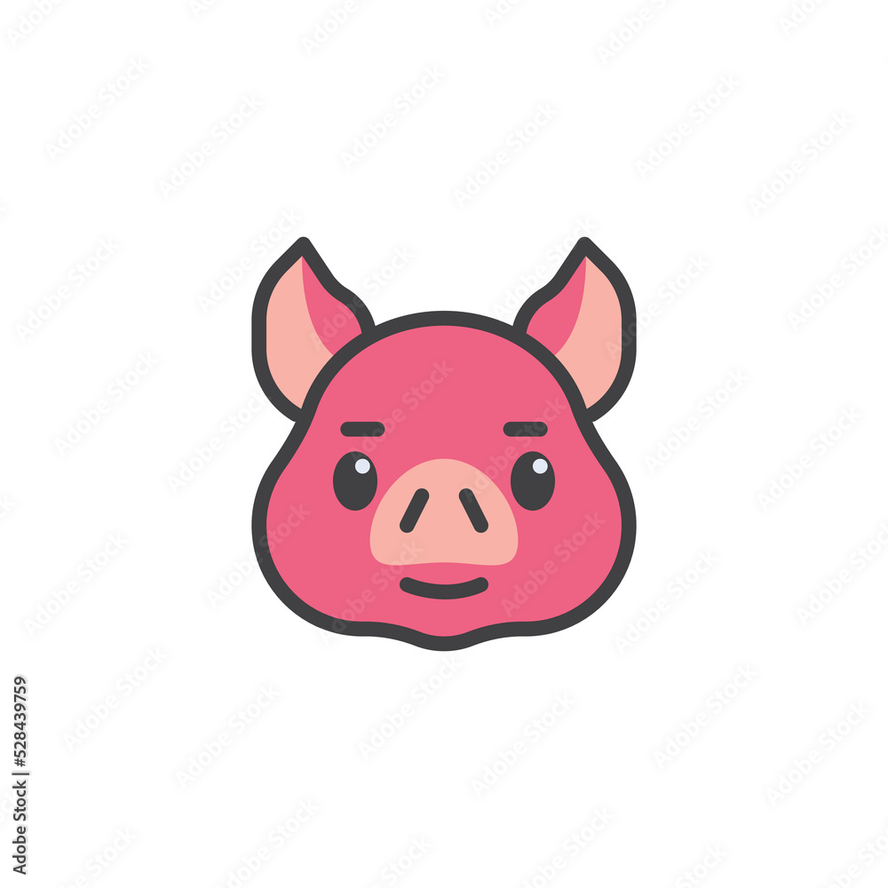 Cartoon pig face filled outline icon