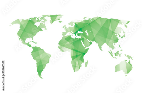 Fototapeta Naklejka Na Ścianę i Meble -  vector illustration of World map with green colored geometric shapes	