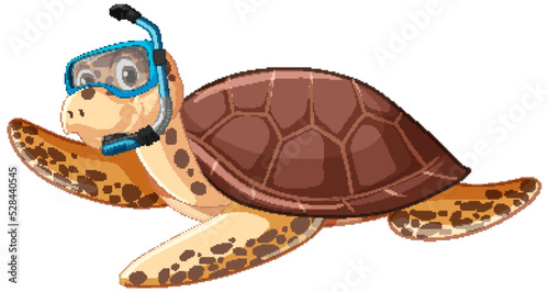 Cute turtle cartoon character snorkeling goggles