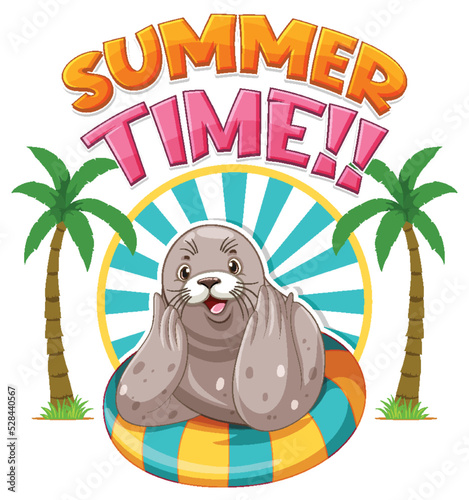 Seal cartoon character with summer time word