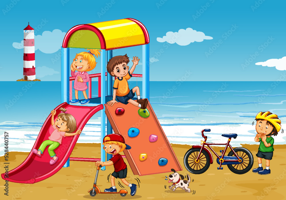 Fototapeta premium Beach playground with happy children