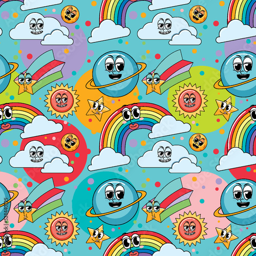 Space and sky icons seamless pattern