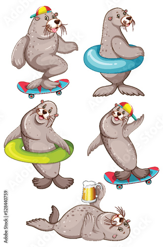 Set of different seal cartoon characters