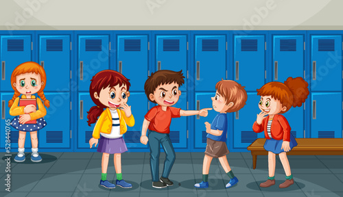 School bullying with student cartoon characters