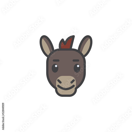 Cartoon donkey face filled outline icon