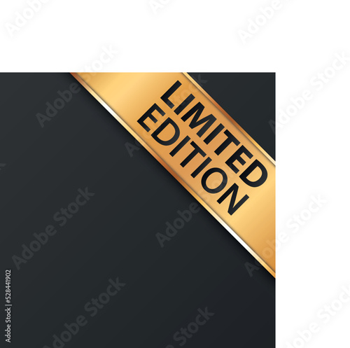 LIMITED EDITION - vector illustration of gold corner ribbon banner with gold colored frame on dark background	
