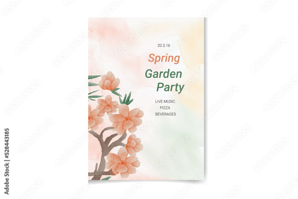 Spring party poster with bird house full blossom flowers. Spring flowers background
Spring party poster with bird house full blossom flowers. Spring flowers background