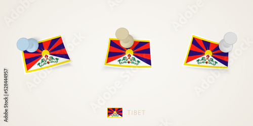 Free Download Pinned flag of Tibet in different shapes with twisted corners. Vector pushpins top view. - GFXLoad