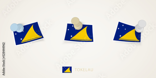 Free Download Pinned flag of Tokelau in different shapes with twisted corners. Vector pushpins top view. - GFXLoad