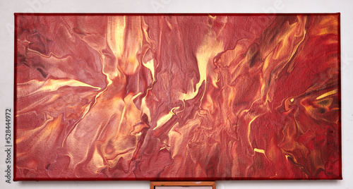 Hand-painted acrylic spiritual painting, red and gold energy flow