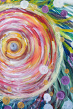 Hand-drawn acrylic spiritual painting, swirling colorful graphics