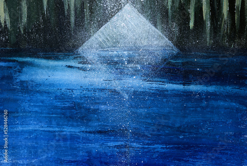 Hand-painted acrylic spiritual painting, crystal pyramid